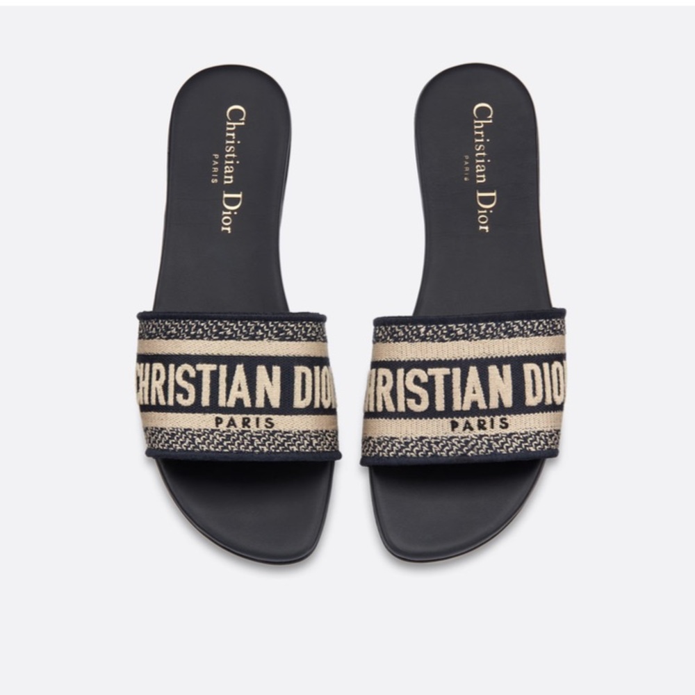 Dior Dway Slide Deep Blue Embroidered Cotton